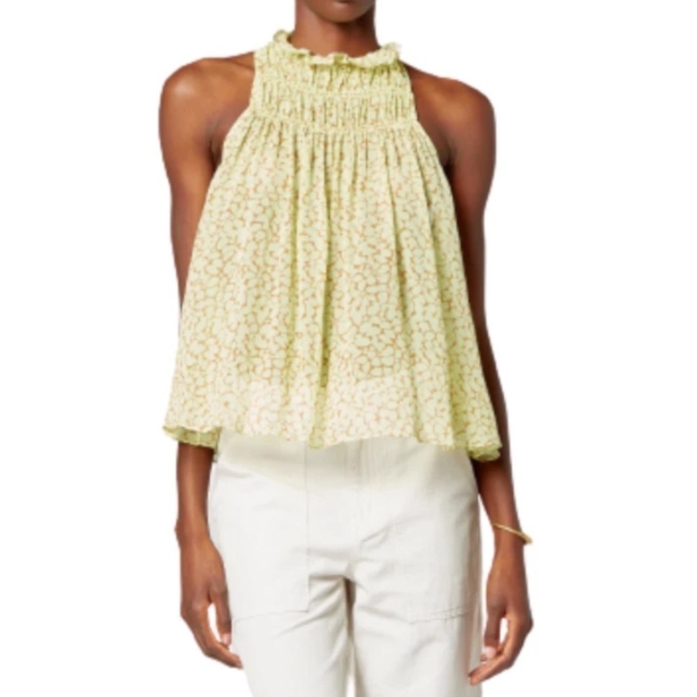 Joie Fern Sleeveless Silk Top Blouse Shadow Lime Floral Print Size XS